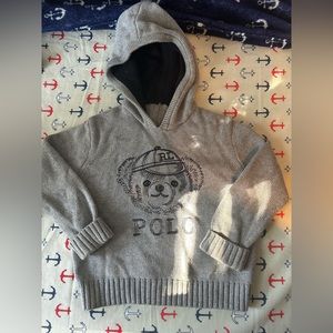 Polo, Ralph Lauren,teddy bear, hooded knit sweater Sz 24mns excellent condition